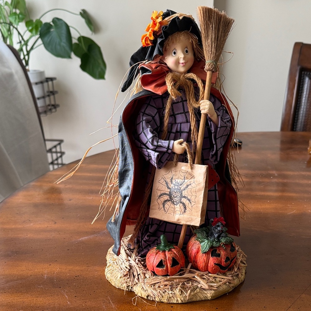 Halloween Witch Figurine with Pumpkins
